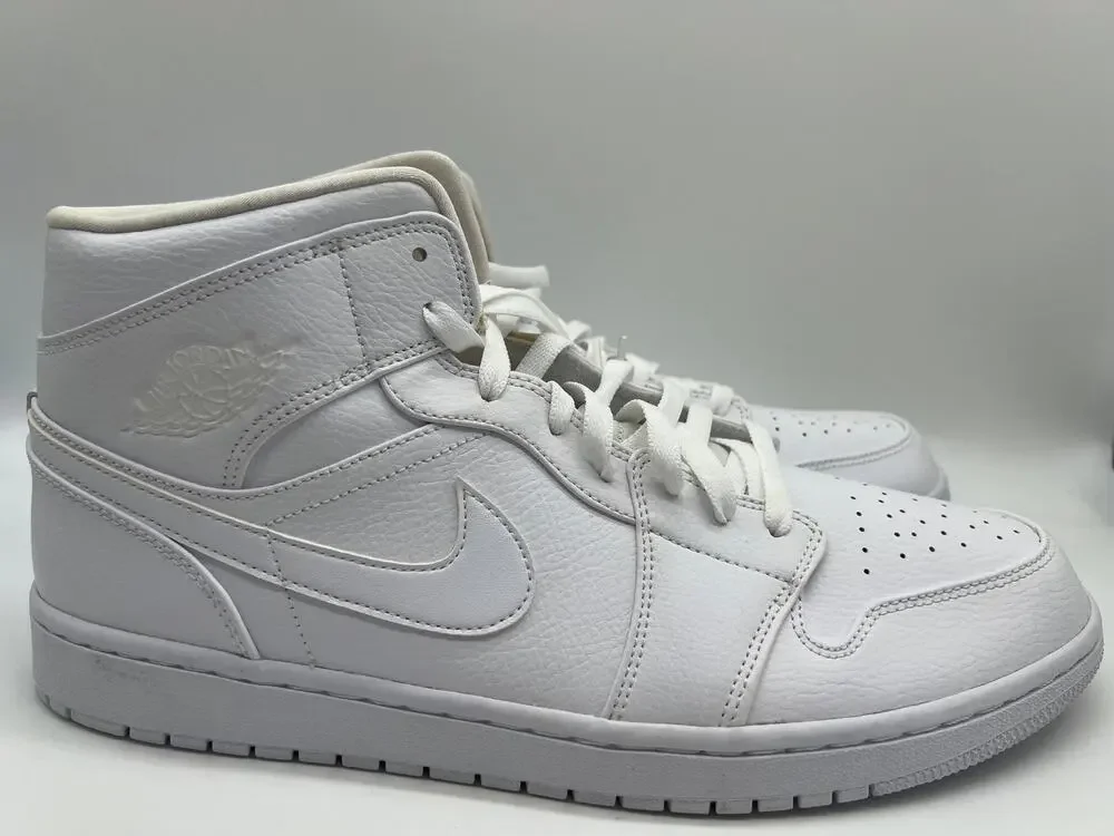 Nike Air Jordan 1 Mid Triple White 554724-129 Men's Shoe 14 NEW